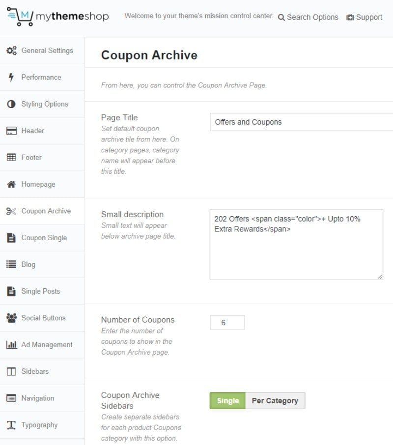 Coupon archive section