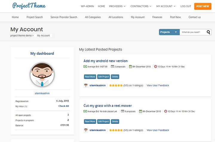Project Bidding Theme Dashboard