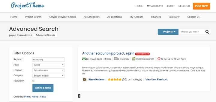 Sitemile Project Bidding WordPress Theme Review