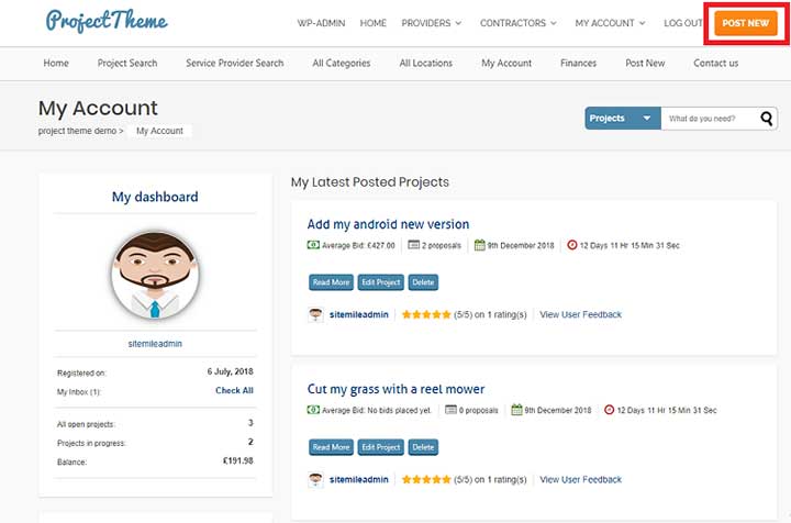 Project Bidding WordPress Theme From Sitemile