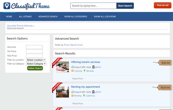 Sitemile Classified Ads Theme Review