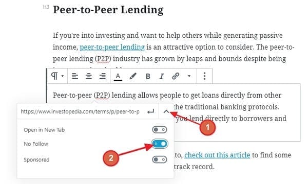 how to add a nofollow tag in WordPress