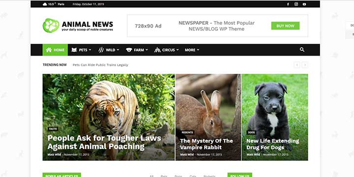 Newspaper WordPress Animal Theme