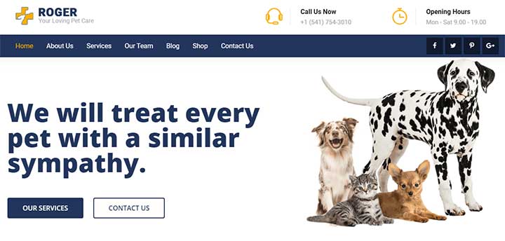 Roger Pet Care WordPress Theme