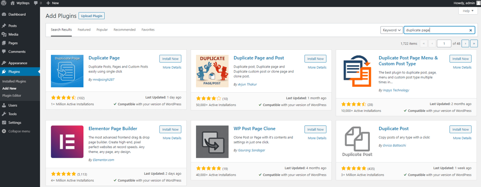 duplicate a page in wordpress
