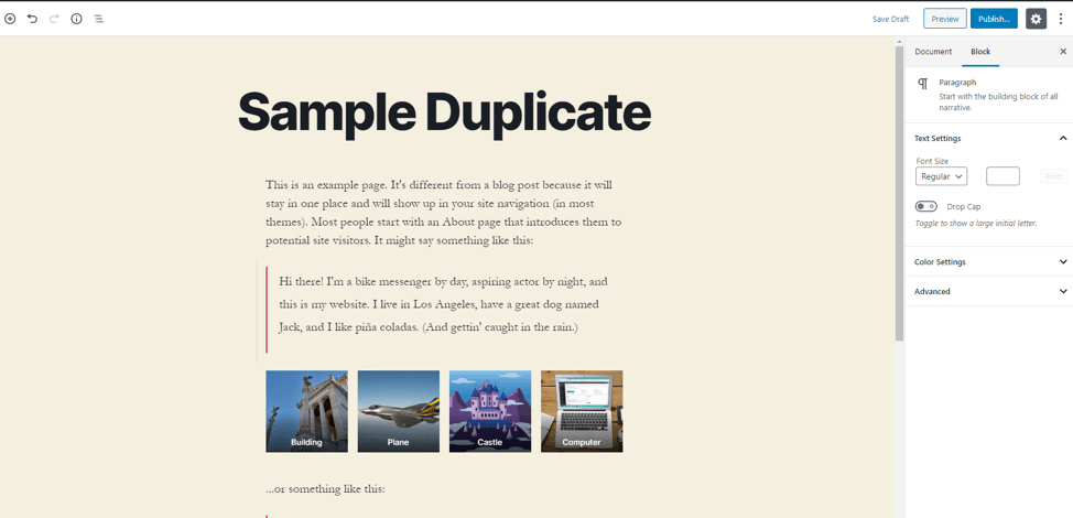 duplicate wordpress page