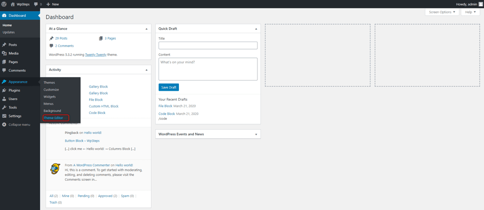 editing footer code wordpress