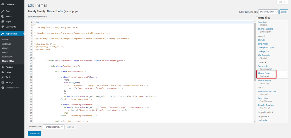 footer code
