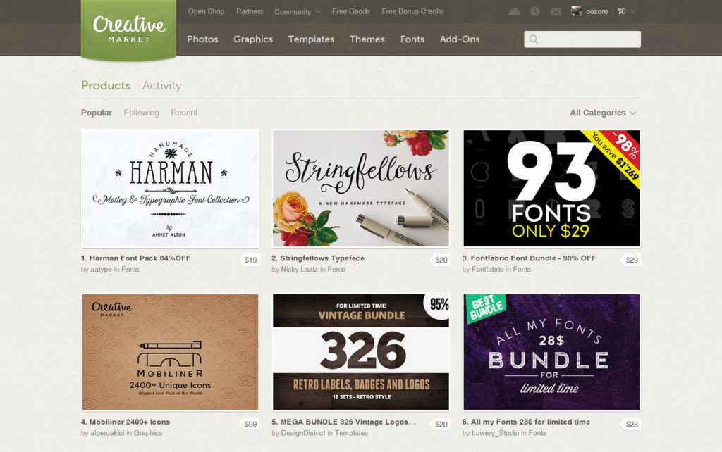 Creative Market templates and themes