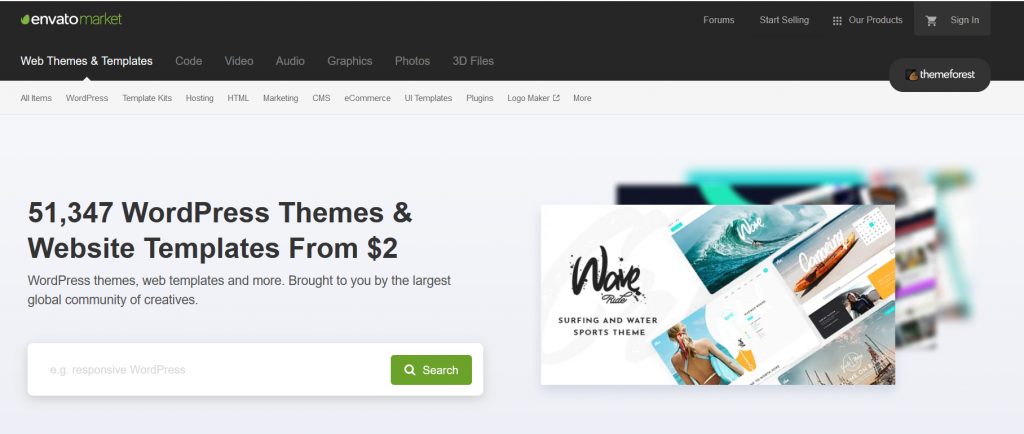 ThemeForest WordPress theme marketplace