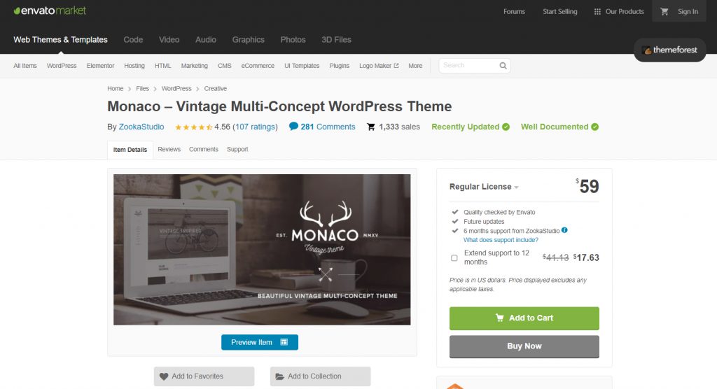 Retro WordPress theme preview showcasing vintage website styling