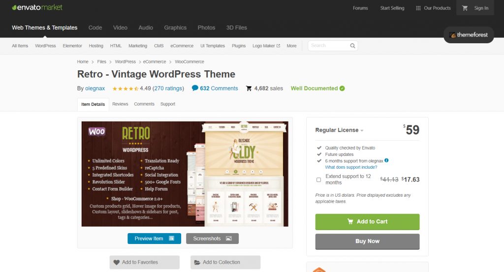 Vintage WordPress theme demo displaying a nostalgic website interface