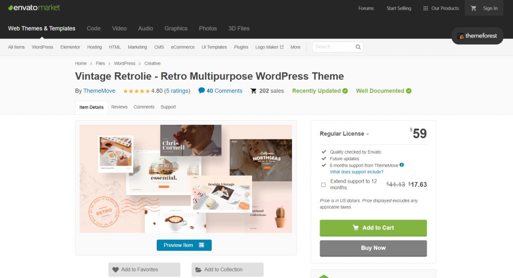 Classic retro website homepage designed for WordPress