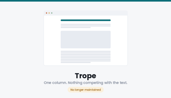Trope WordPress Theme layout: a single wide content column with no sidebar, marked no longer maintained
